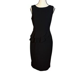 Badgley Mischika Sheath Dress Black Ruffle Bateau Neckline Cocktail Party Size 6